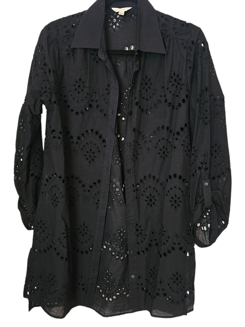 Adiva Black Eyelet Button-Up Tunic - Picture 1 of 7